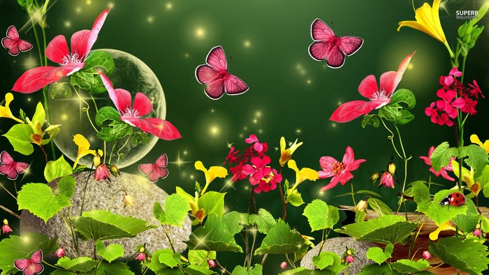 Spring Butterflies and Flowers Desktop