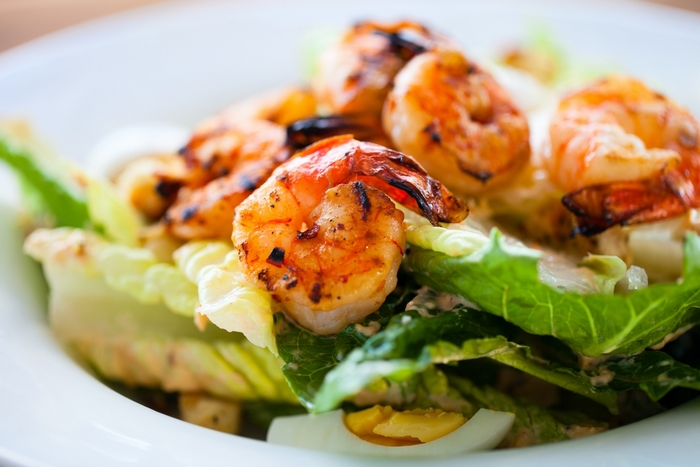 Grilled Shrimp Caesar Salad with Egg