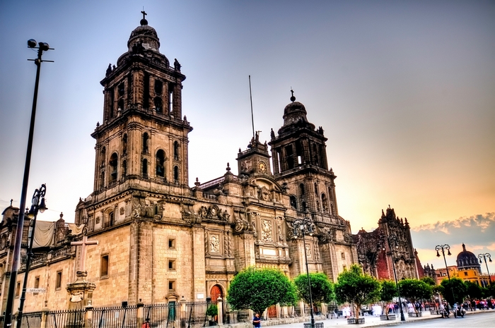 Metropolitan Cathedral of Mexico City at sunset