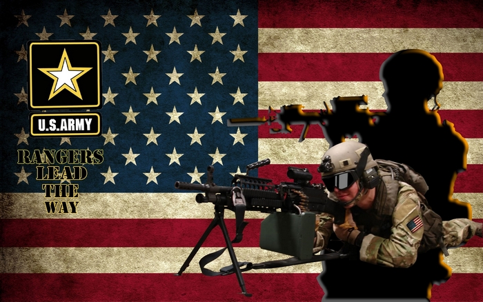 U.S. Army Ranger with Machine Gun and Flag