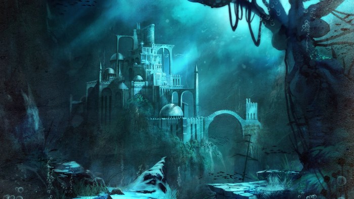 Underwater ancient city with castle