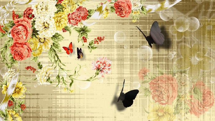 Vintage floral arrangement with butterflies
