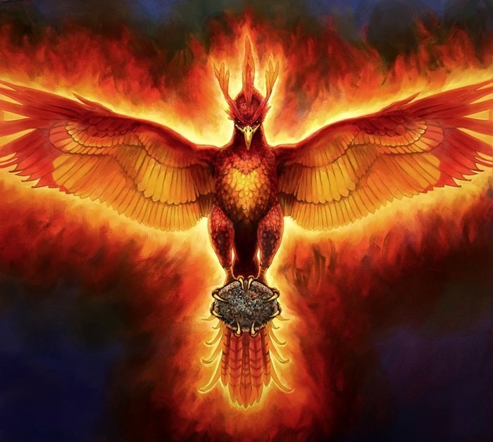 Fiery Phoenix with Spread Wings in Flames