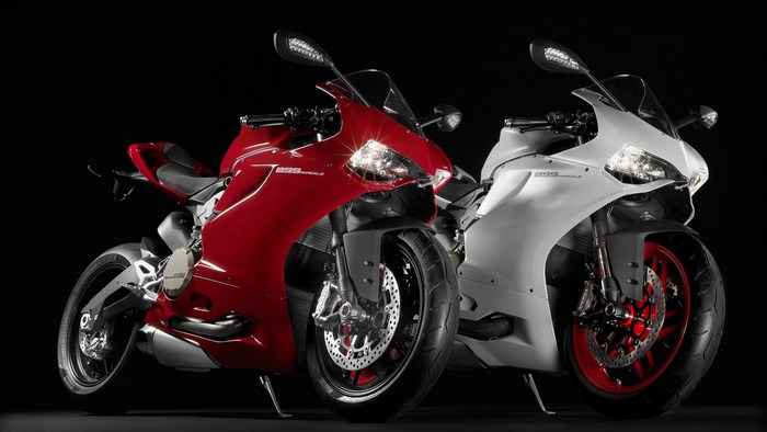 Red and white Ducati 899 Panigale motorcycles