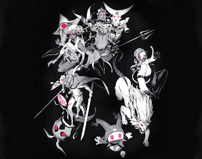 Shin Megami Tensei characters on black background