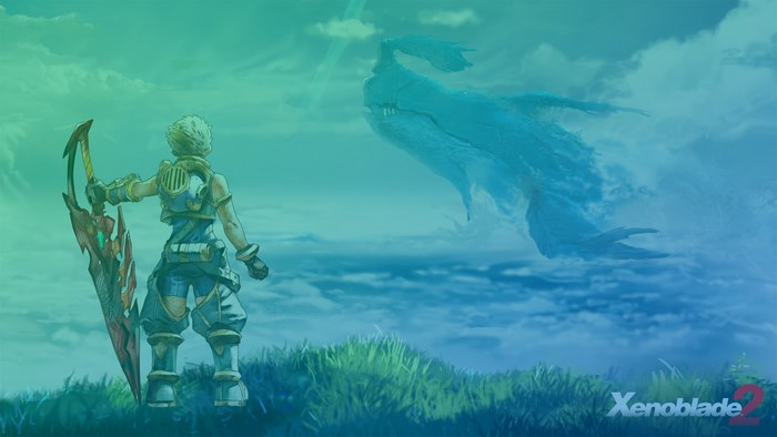 Rex from Xenoblade Chronicles 2 with a Sky Whale