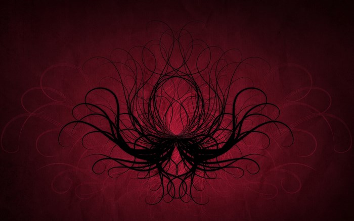 Abstract Black Swirling Design on Red Background