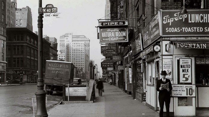 Street Scene with Tip-Top Lunch and Valierie's Transportation