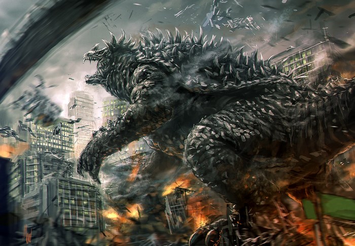 Godzilla attacking a city