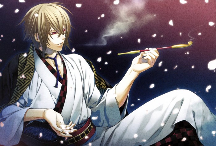 Hakuoki Shinsengumi Kitan: Okita Sōji smoking a pipe