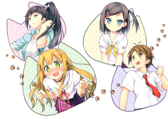 Four anime characters in cat-shaped frames