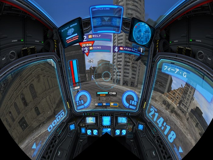 Gundam cockpit view with battle log