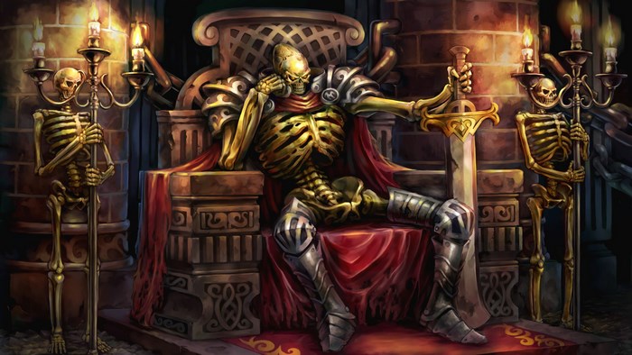Skeleton King on Throne with Skeleton Guards