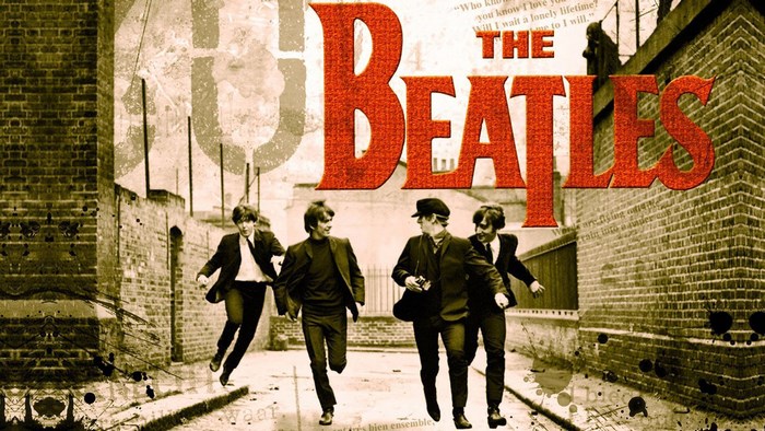The Beatles Running on a Vintage Street