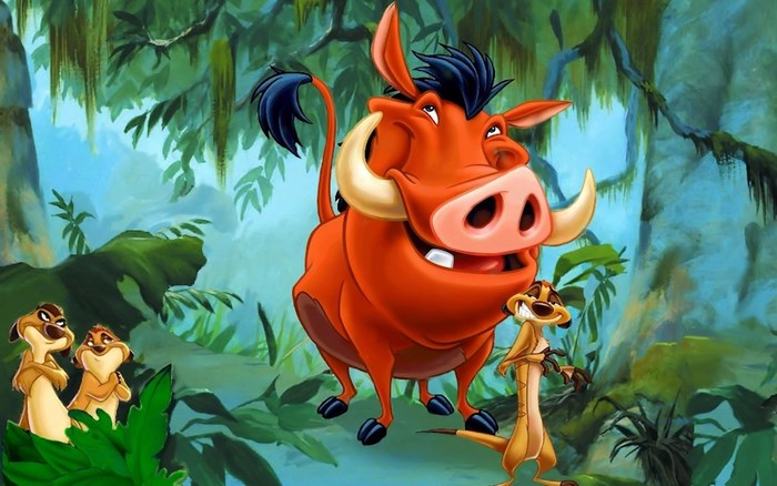 Timon and Pumbaa from The Lion King in a jungle