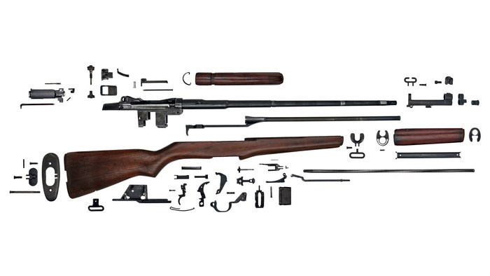 M1 Garand rifle disassembled parts