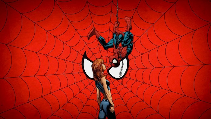 Spider-Man and Mary Jane Watson on a spider web