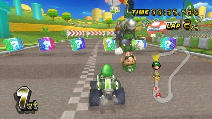 Luigi from Mario Kart Wii racing