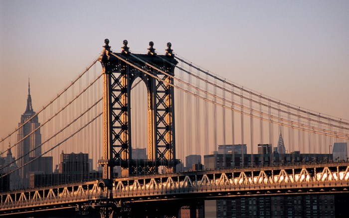Manhattan Bridge and Empire State Building at Sunset
