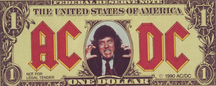 AC/DC Themed One Dollar Bill Artwork