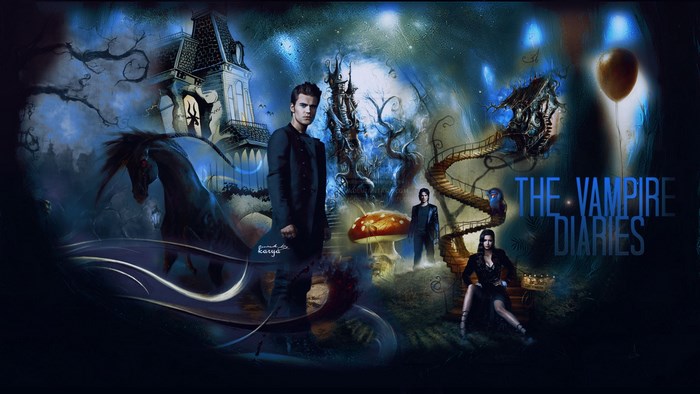 The Vampire Diaries characters in a surreal landscape