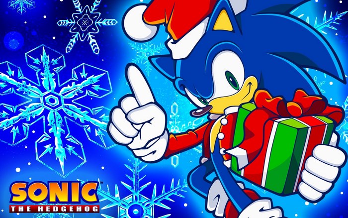 Sonic the Hedgehog in Santa Hat with Gift