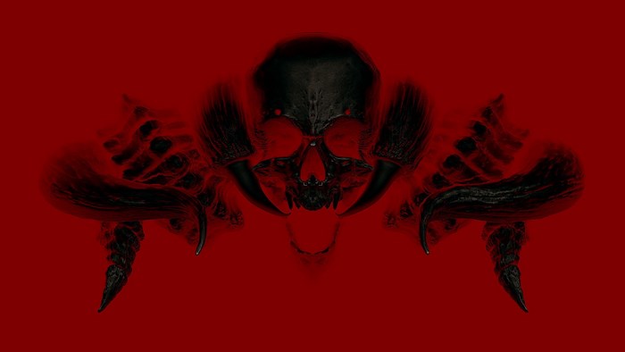 Diablo skull with horns and daggers
