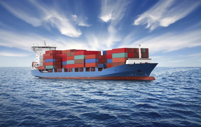 Container ship sailing on the ocean