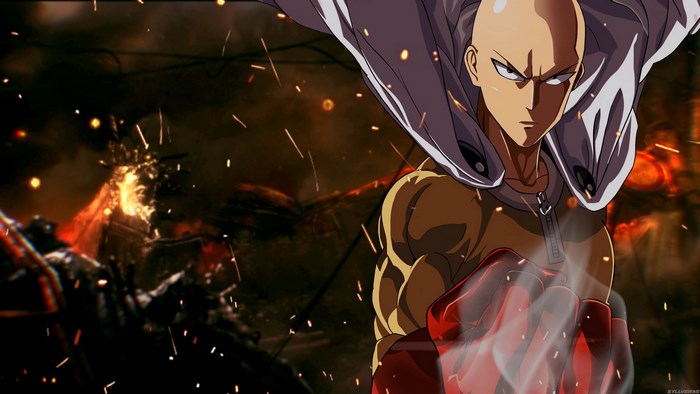 Saitama from One Punch Man in battle