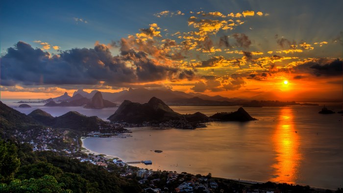 Sunset over Rio de Janeiro mountains and bay