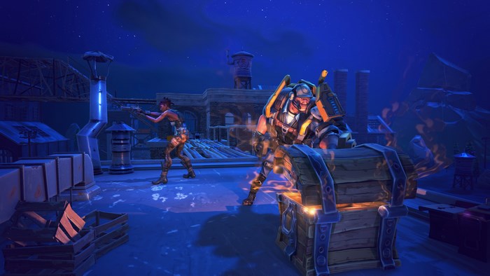 Fortnite characters on a rooftop at night