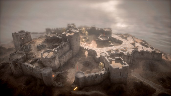 Castle on a hill with a battlefield