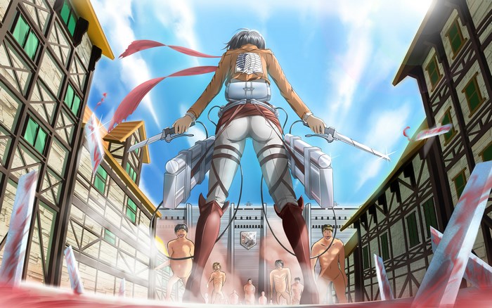 Mikasa Ackerman from Attack on Titan fighting Titans