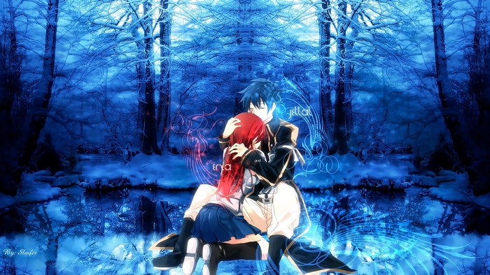 Jellal and Erza from Fairy Tail in a winter forest