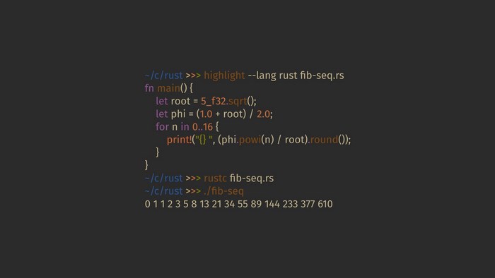 Rust programming code and output