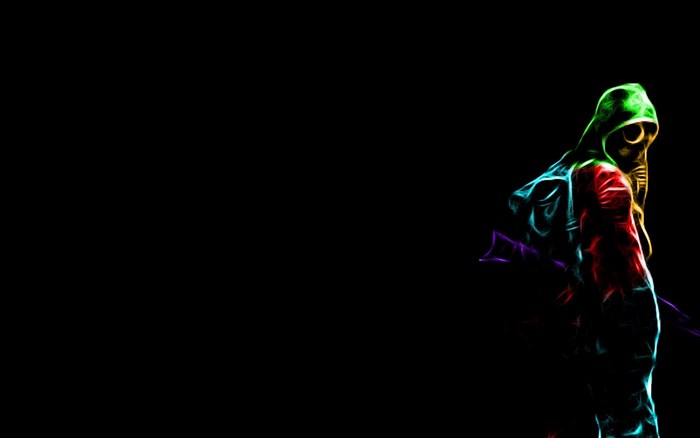 Person in gas mask with colorful outline