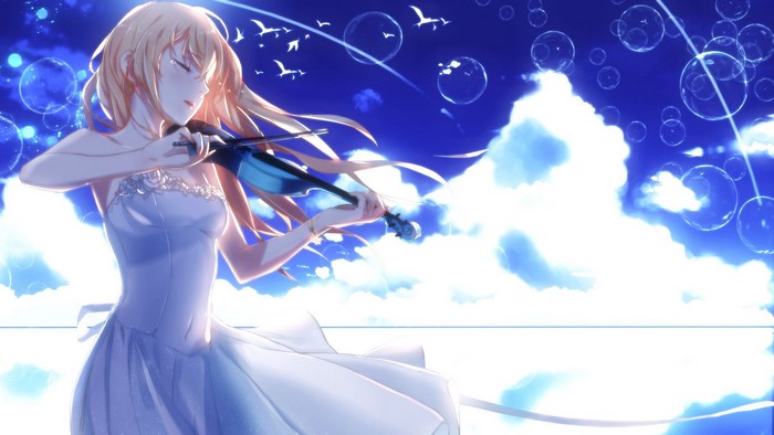 Girl playing violin in the sky from Your Lie in April