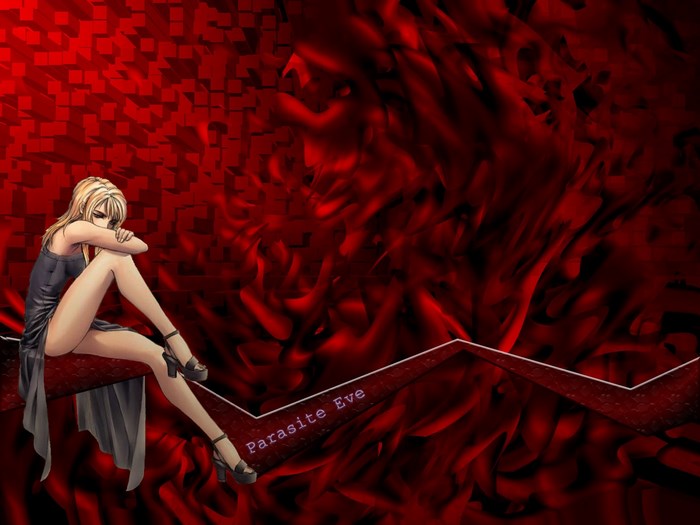Aya Brea from Parasite Eve sitting on a ledge