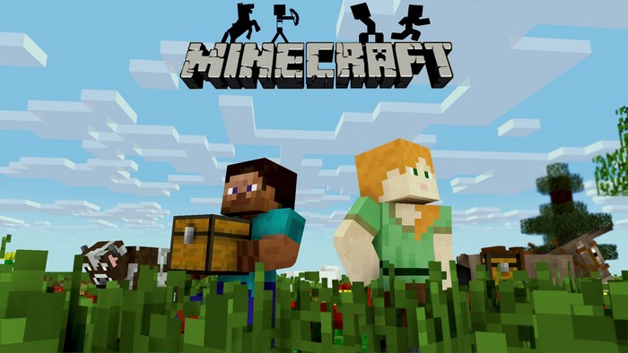 Minecraft Characters in Pixelated Grass