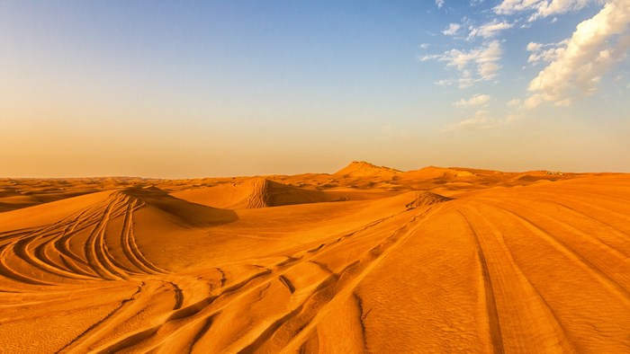 4K Desert Dunes with Tire Tracks
