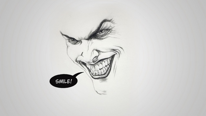 Joker drawing with "SMILE!" speech bubble