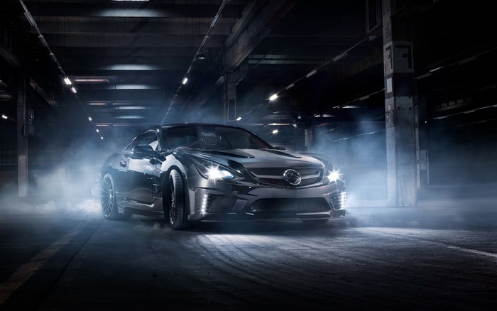 Mercedes-Benz SLK Black Sports Car in Smoke