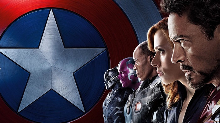 Captain America: Civil War characters with Captain America's shield