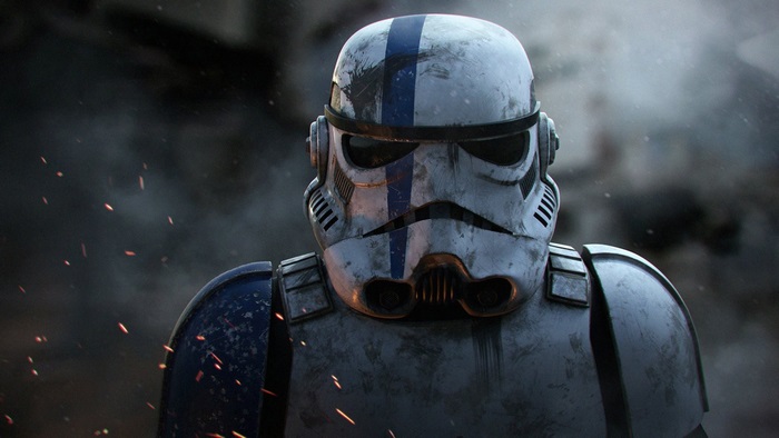 Stormtrooper in Battle Scene with Blue Stripe