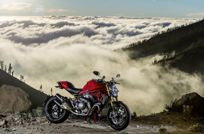 Red Ducati Monster 1200S Motorcycle Above Clouds