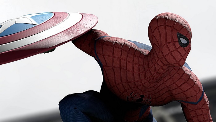 Spider-Man holding Captain America's shield