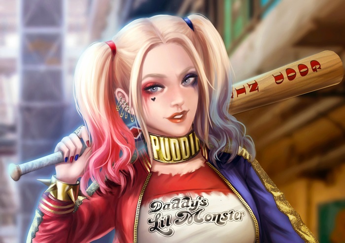 Harley Quinn with Baseball Bat and Colorful Outfit