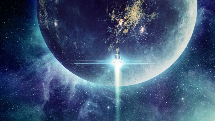Space Shuttle Launch Near an Alien Planet