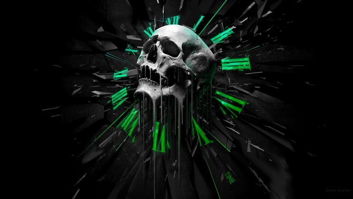 Skull with green clockwork explosion