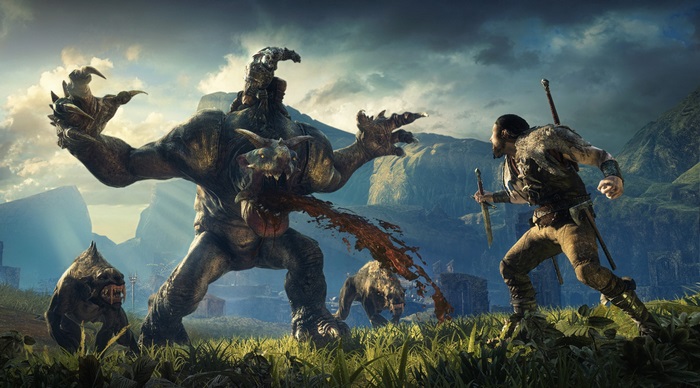 Talion fighting a Uruk and two Wargs in Middle-earth: Shadow of Mordor 4K